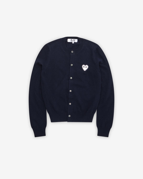 Play Comme des Garçons - White Heart Ladies' Cardigan - (Navy)
