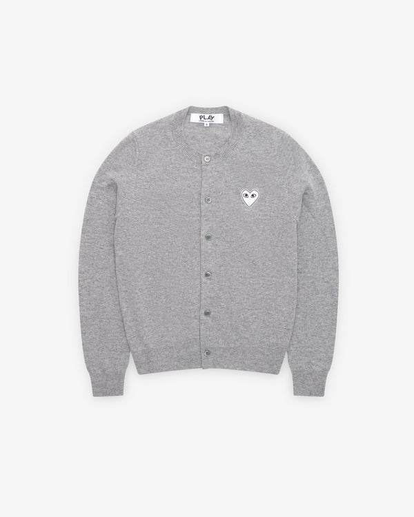 Play Comme des Garçons - White Heart Ladies’ Cardigan - (Light Grey)