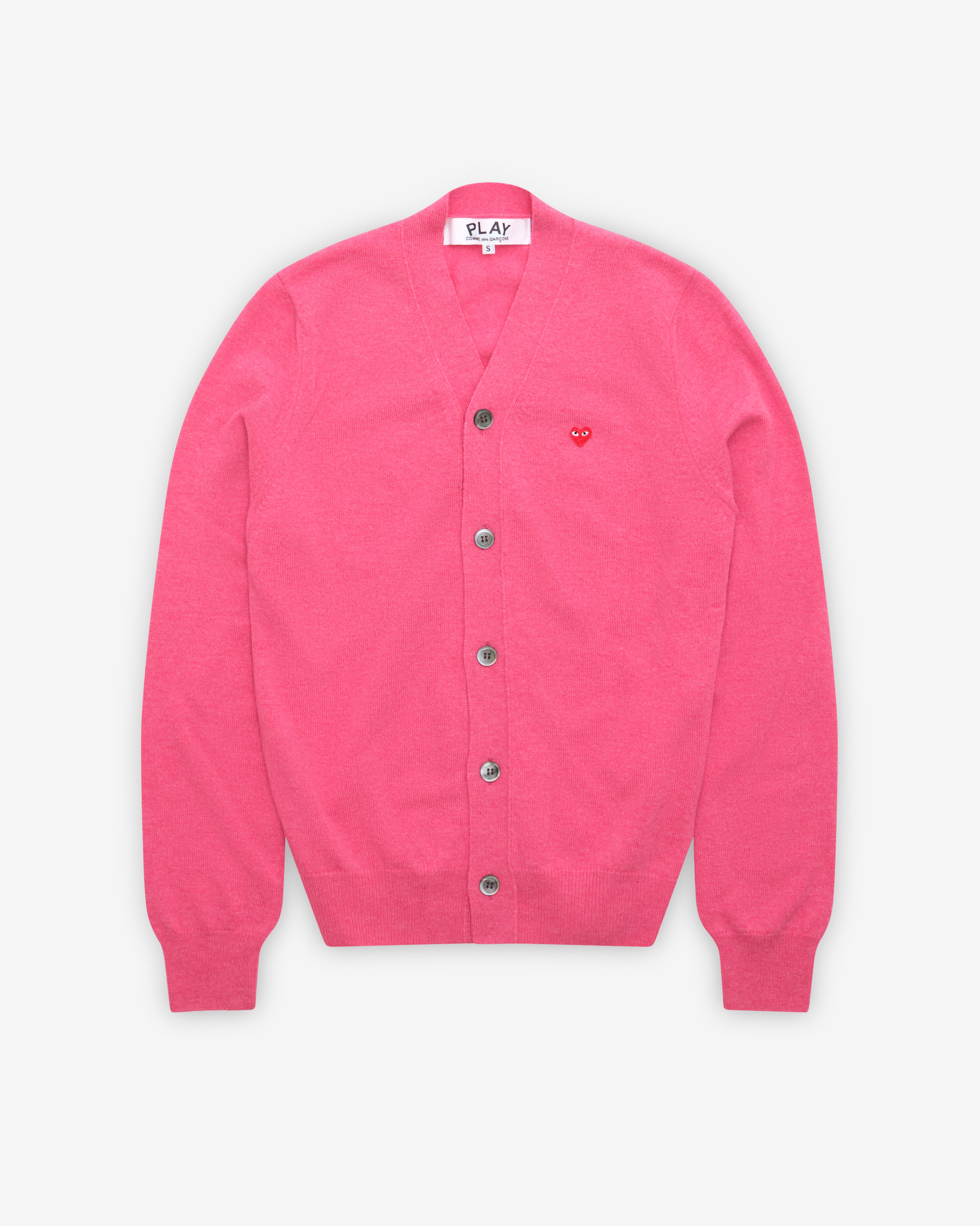 Play Comme des Garçons: Men's Small Red Heart Cardigan (Pink