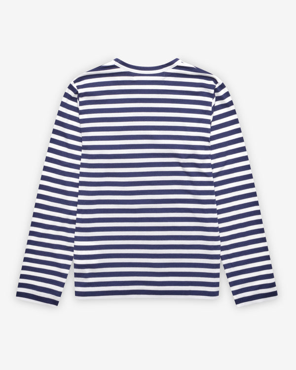 Play Comme des Garçons - Striped T-Shirt with Double Heart - (Navy/White)