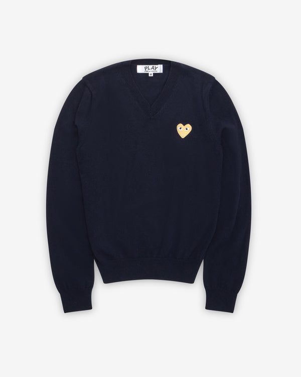 Play Comme des Garçons - Gold Heart V-Neck Sweater - (Navy)