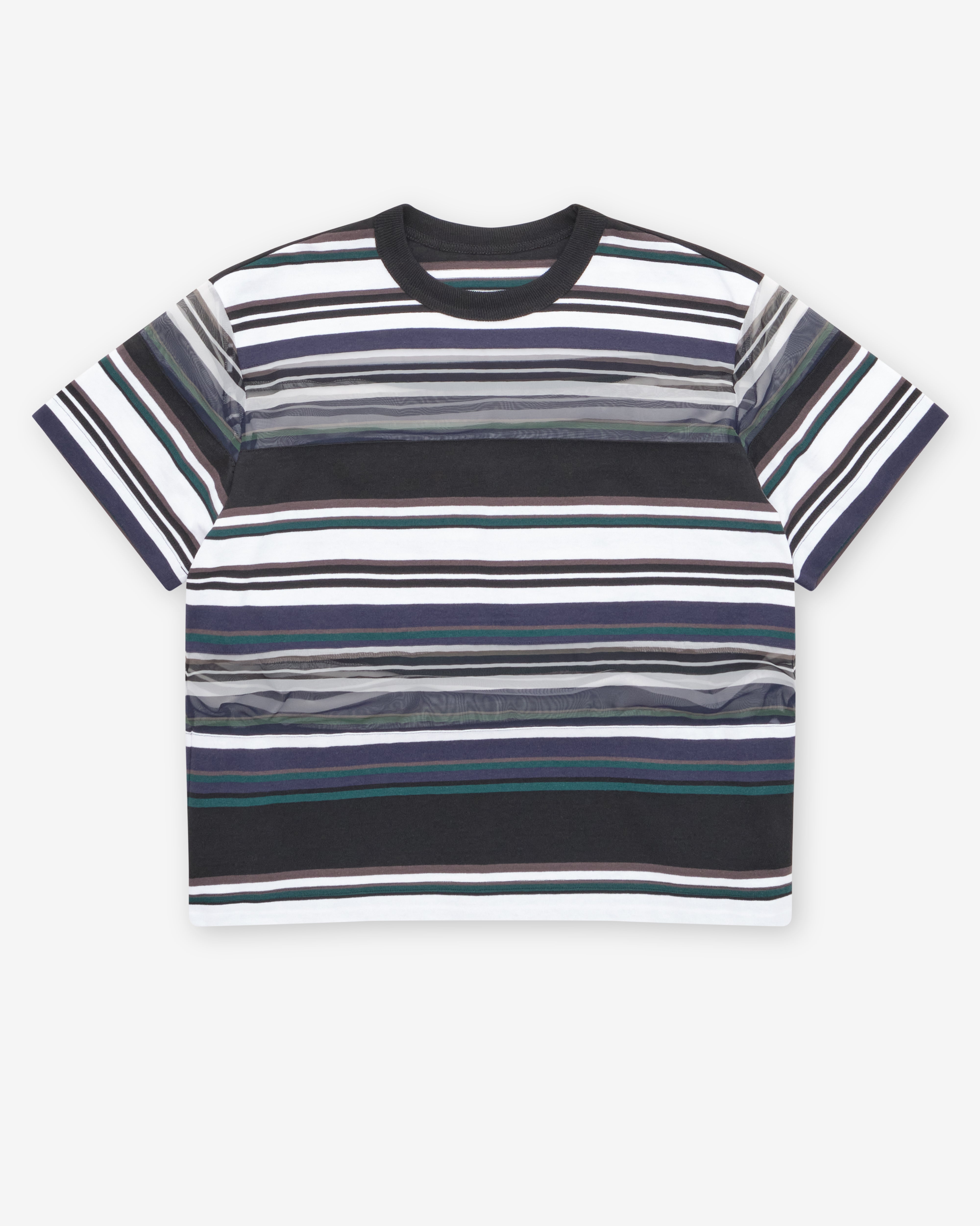Sacai: Women's Stripe Cotton Jersey T-Shirt (Black/White/Blue