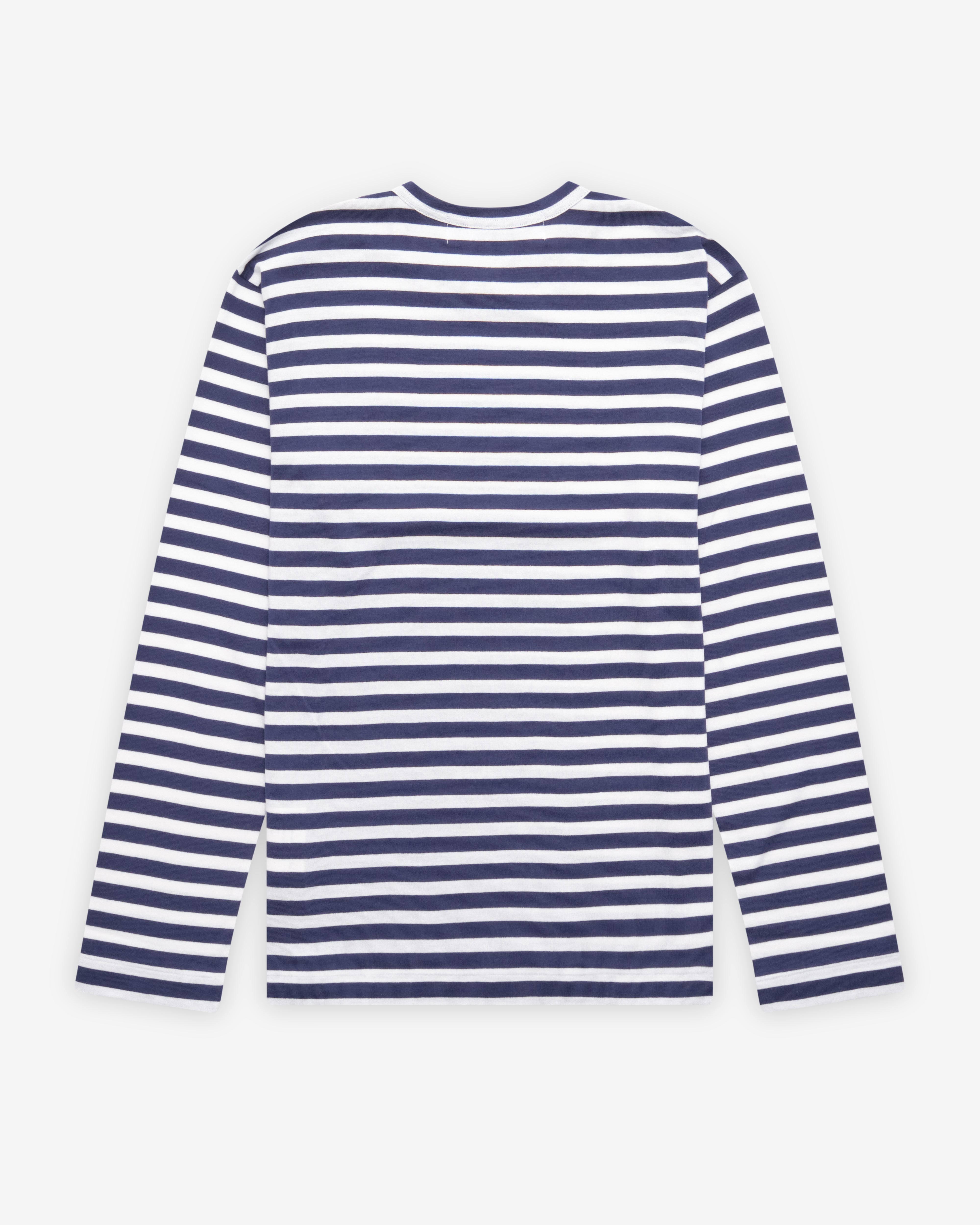 Play Comme des Garçons: Striped T-Shirt with Double Heart (Navy
