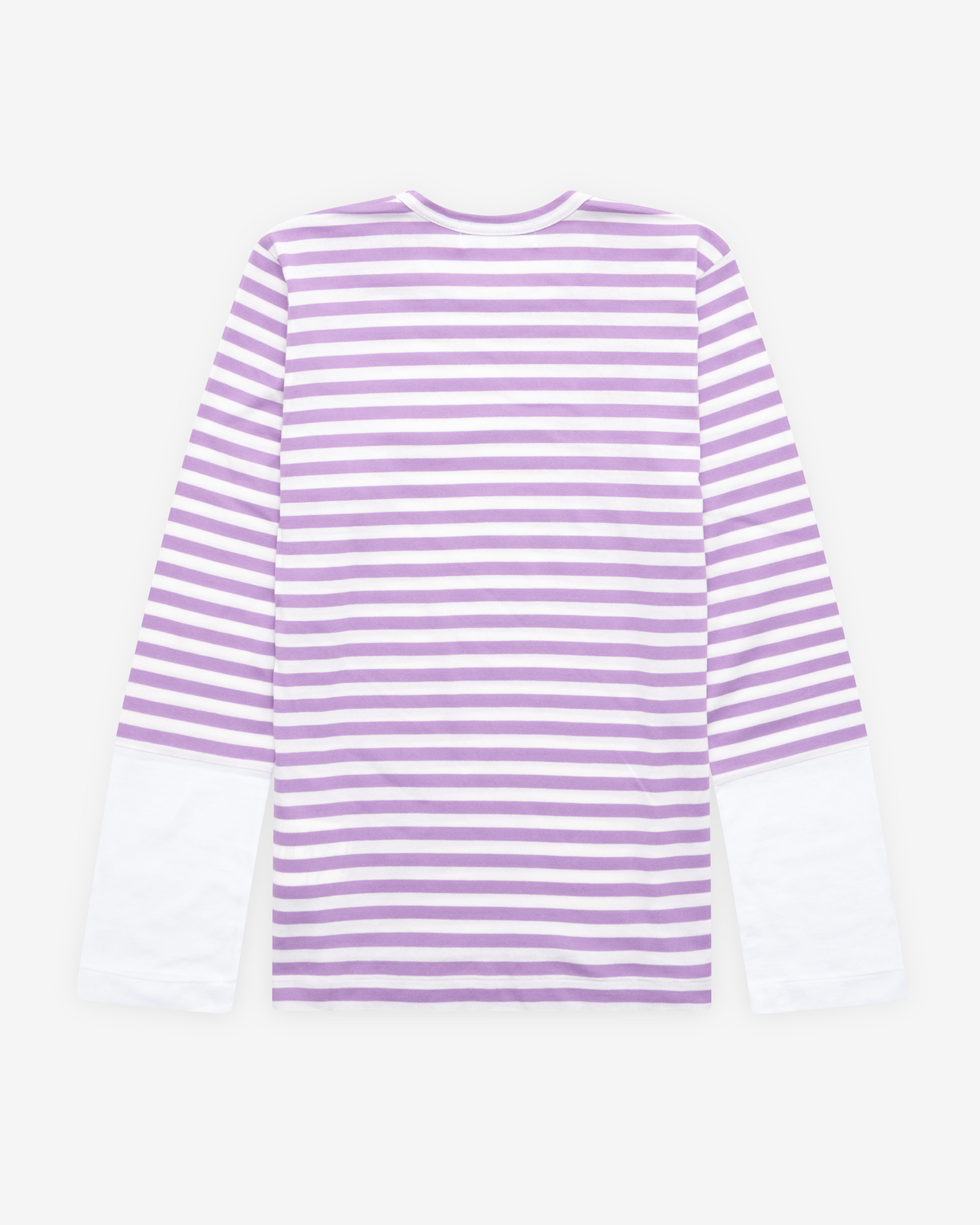 Play Comme des Garçons: Stripe White T-Shirt (Purple) | DSMNY E-SHOP