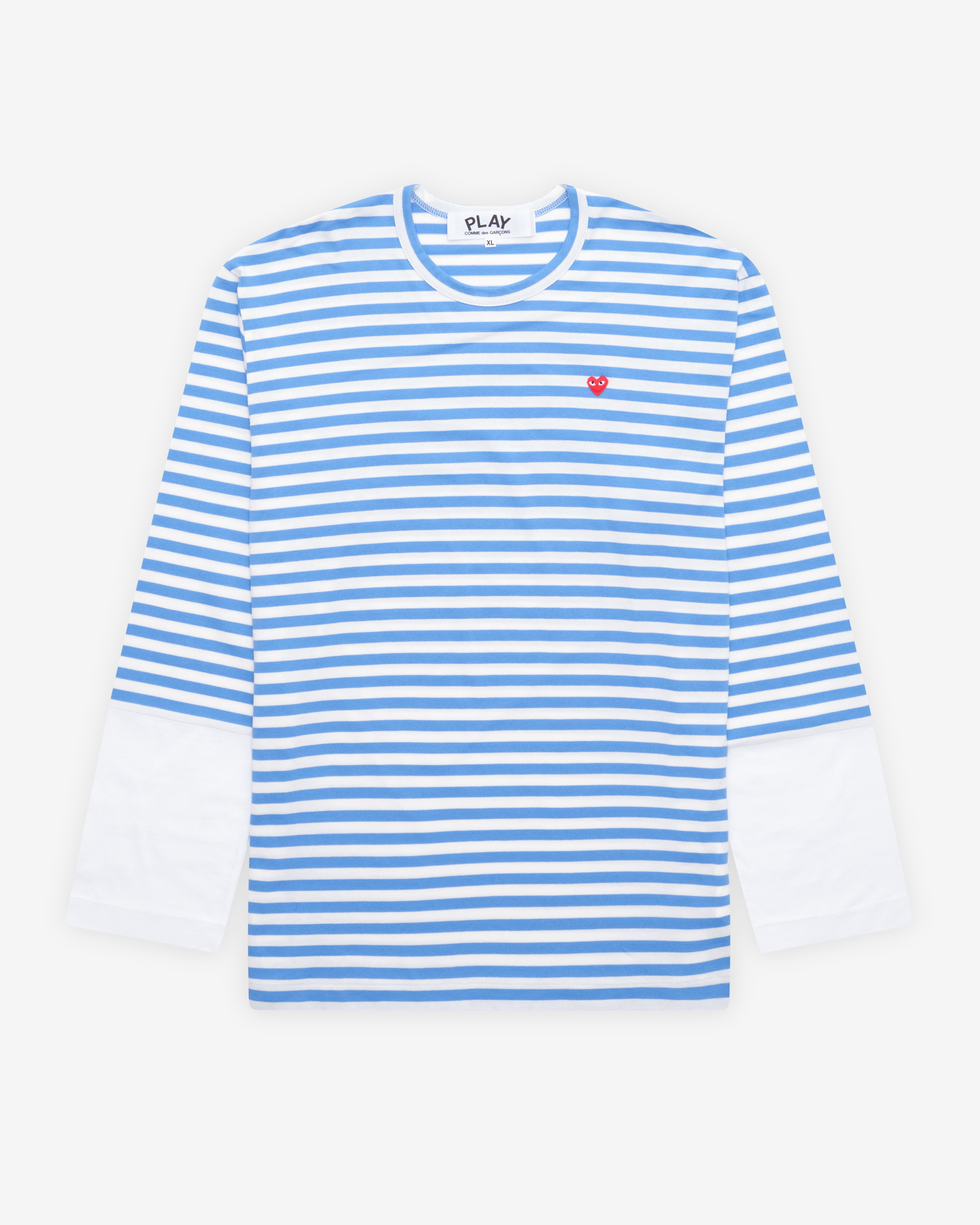 PLAY COMME des GARÇONS 水色　ボーダー 長袖Tシャツ　新品 Play Comme des Garçons: Stripe White T-Shirt (Blue) | DSMNY E-SHOP