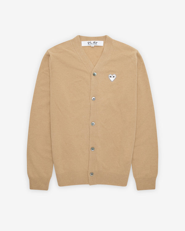Play Comme des Garçons - White Heart Men’s Cardigan - (Camel)
