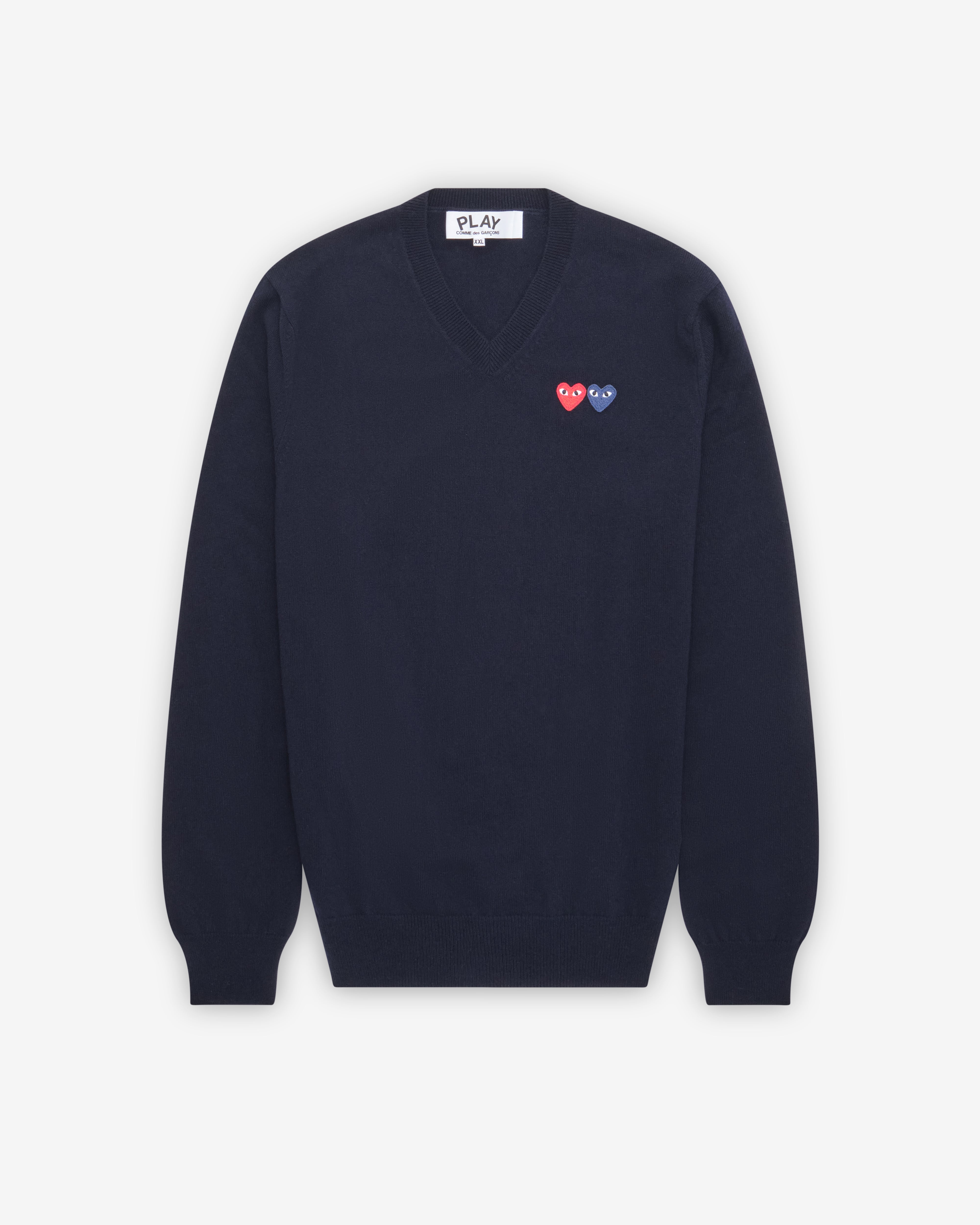 Play Comme des Garçons: Double Heart Sweater (Navy) | DSMNY E-SHOP