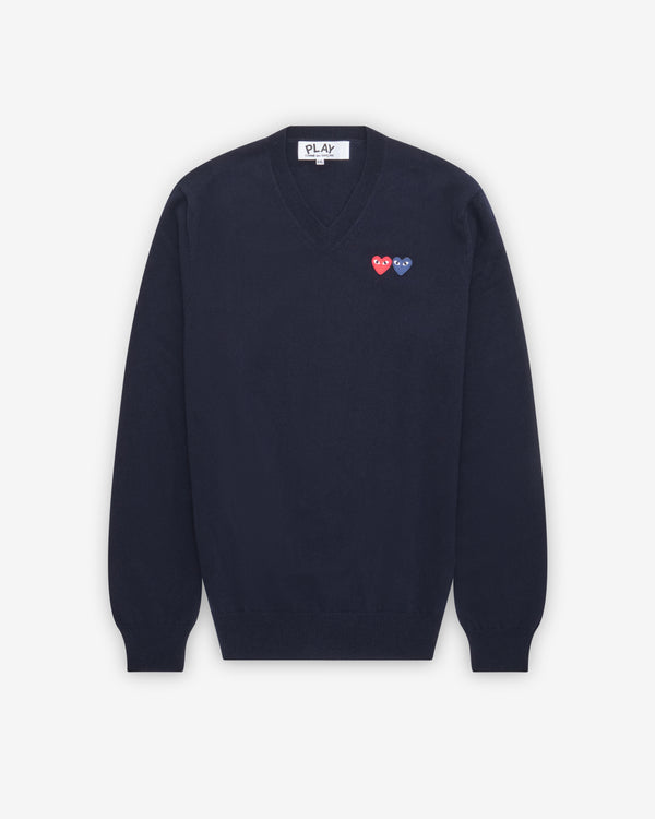 Play Comme des Garçons - Double Heart Sweater - (Navy)