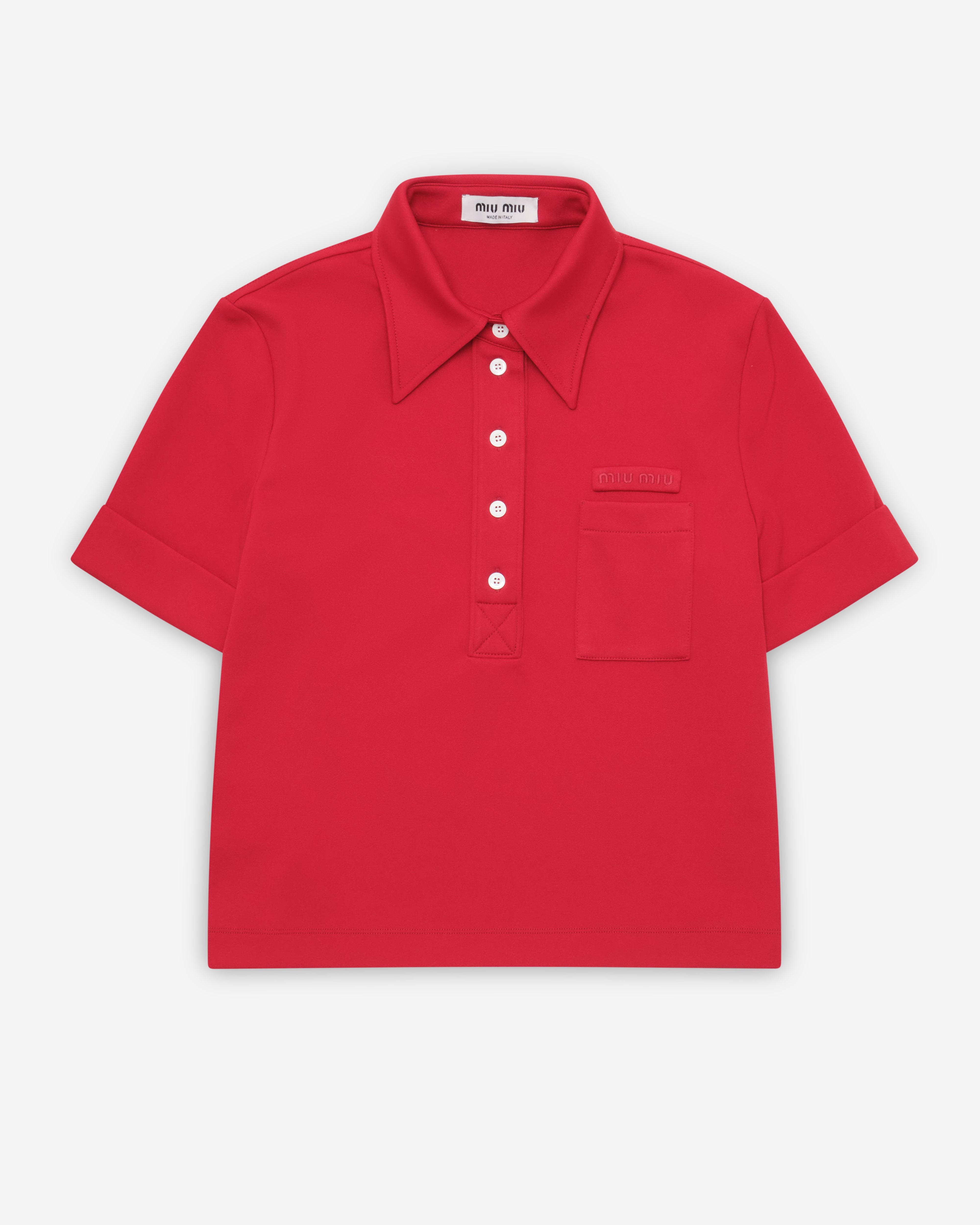 miu miu 赤 ポロシャツ イタリア製 Miu Miu intarsia-knit Logo Polo Shirt | Red | FARFETCH