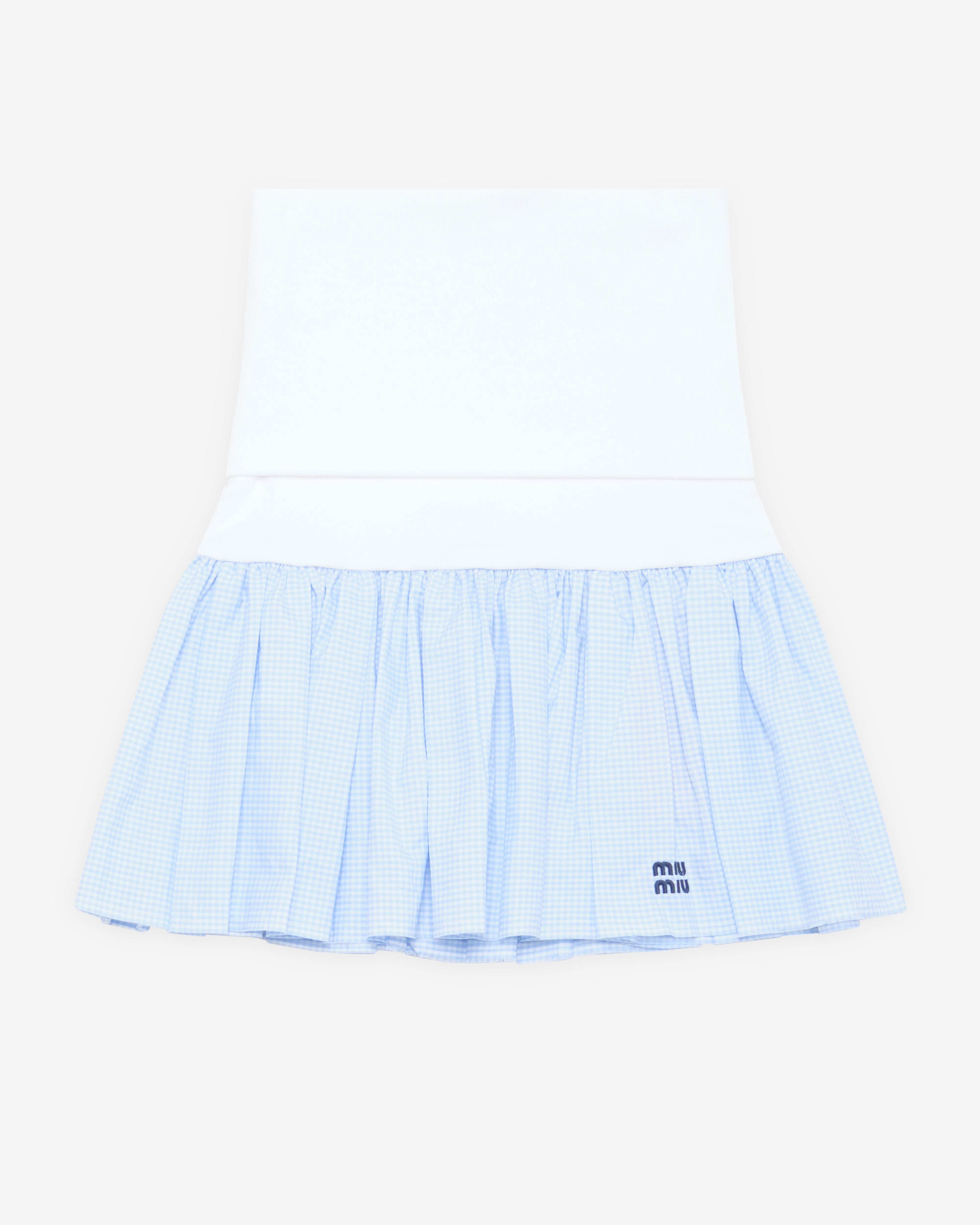 Miu Miu: Women's Poplin And Jersey Mini Skirt (White/Blue) | DSMNY E-SHOP