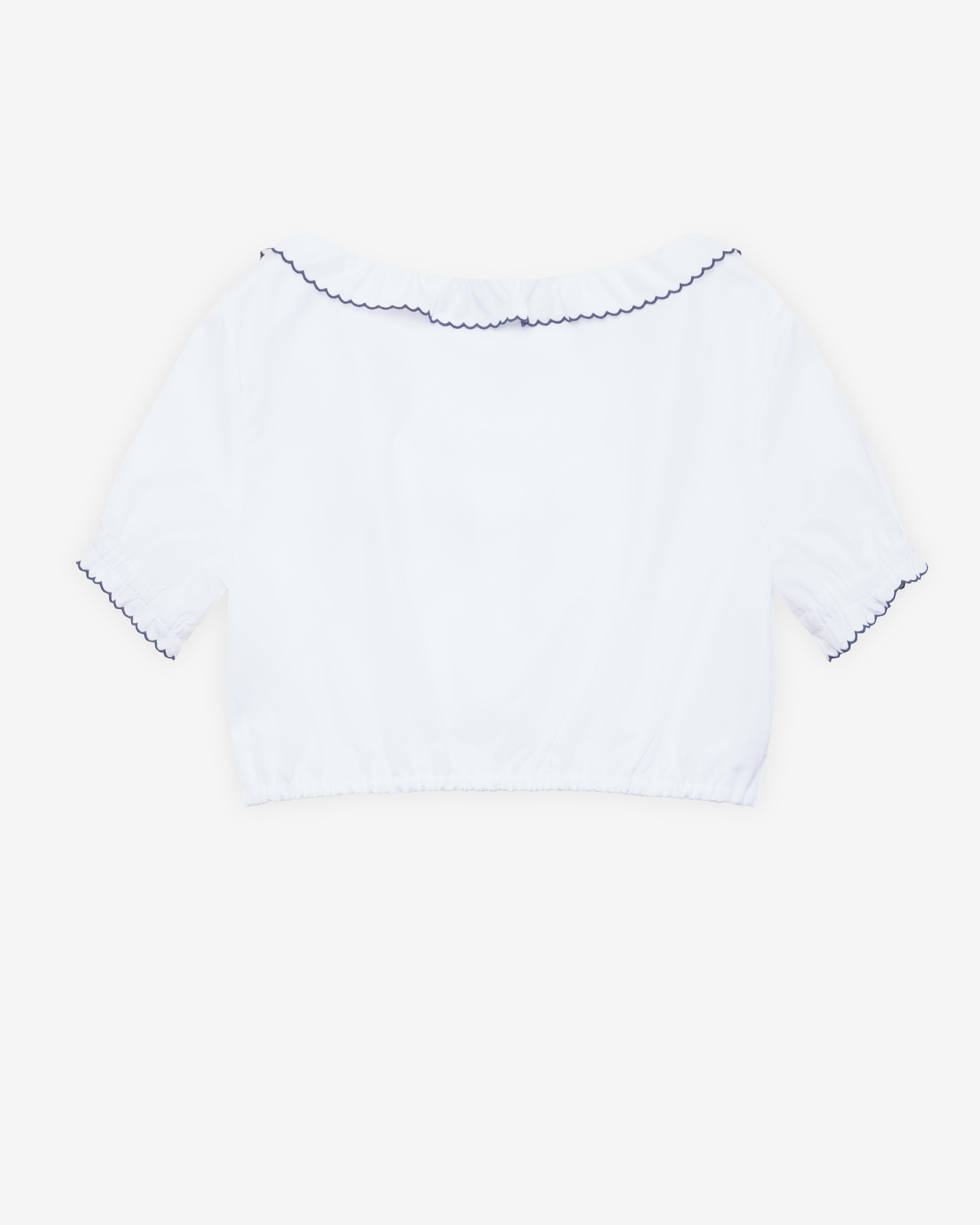 Miu Miu: Women's Embroidered Poplin Crop Top (White/Blue) | DSMNY