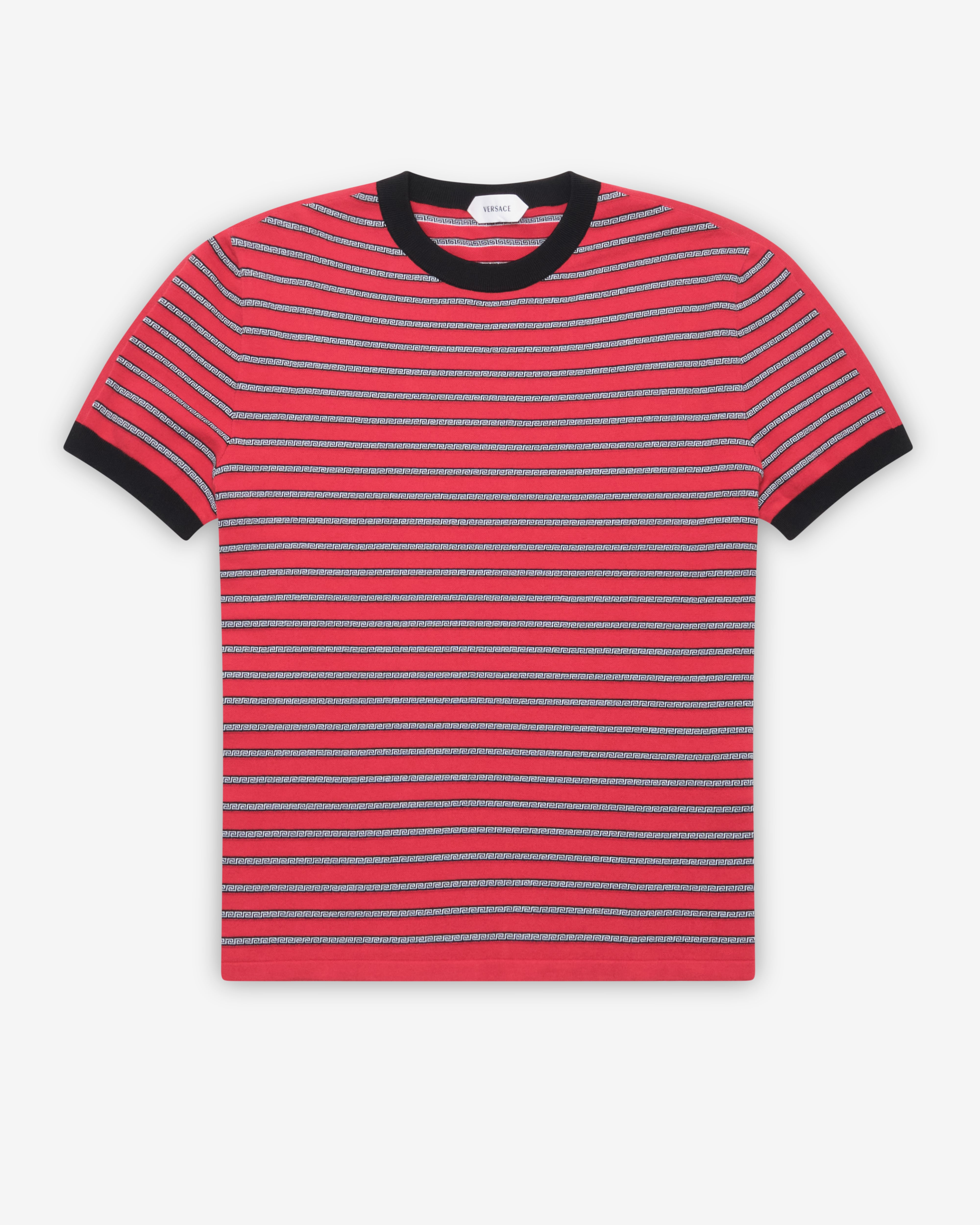 Versace: Men's Jacquard Cotton-Blend Knit T-Shirt (Red) | DSMNY E-SHOP