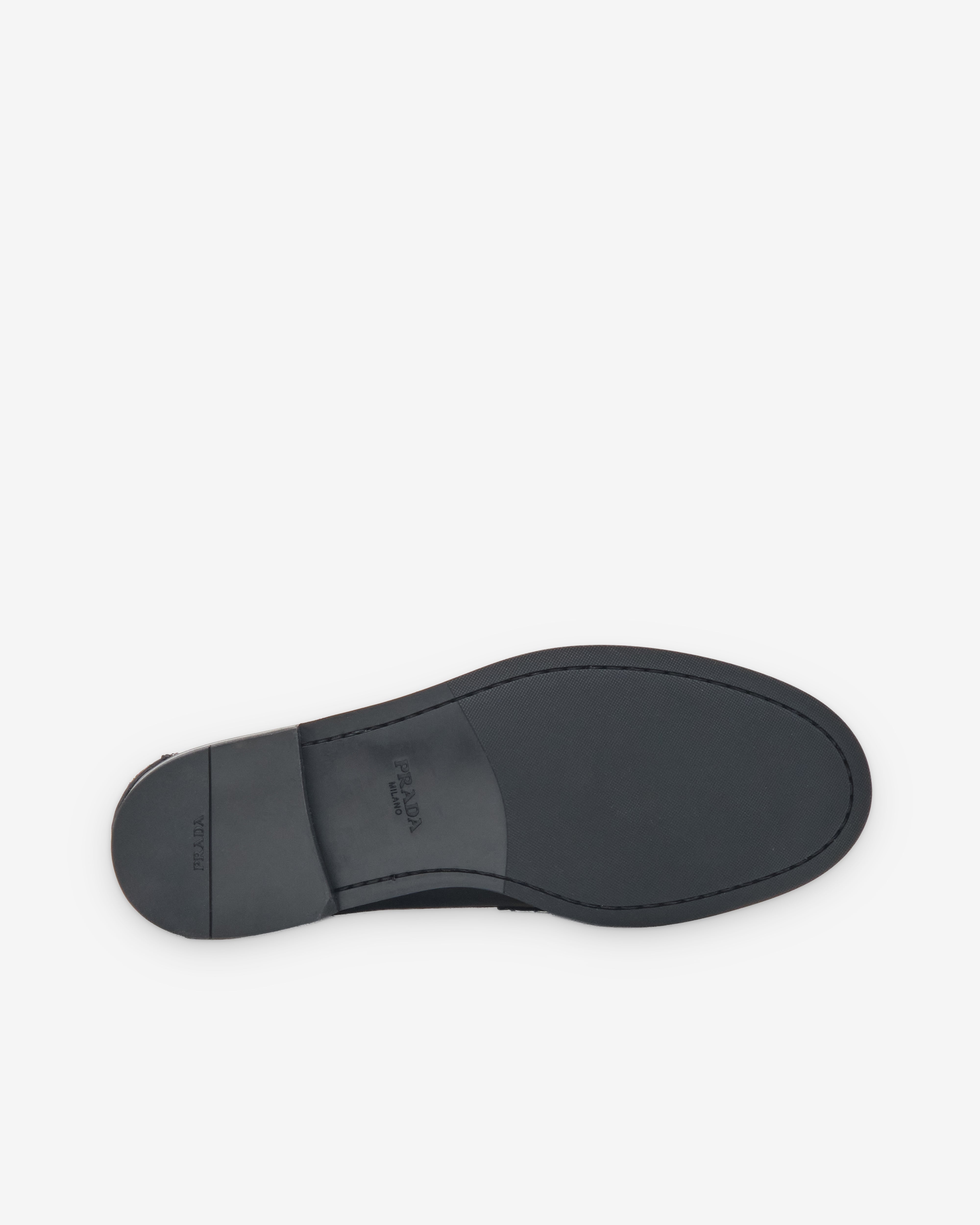 Prada: Men's Antiqued Leather Loafers (Black/Tan) | DSMNY E-SHOP