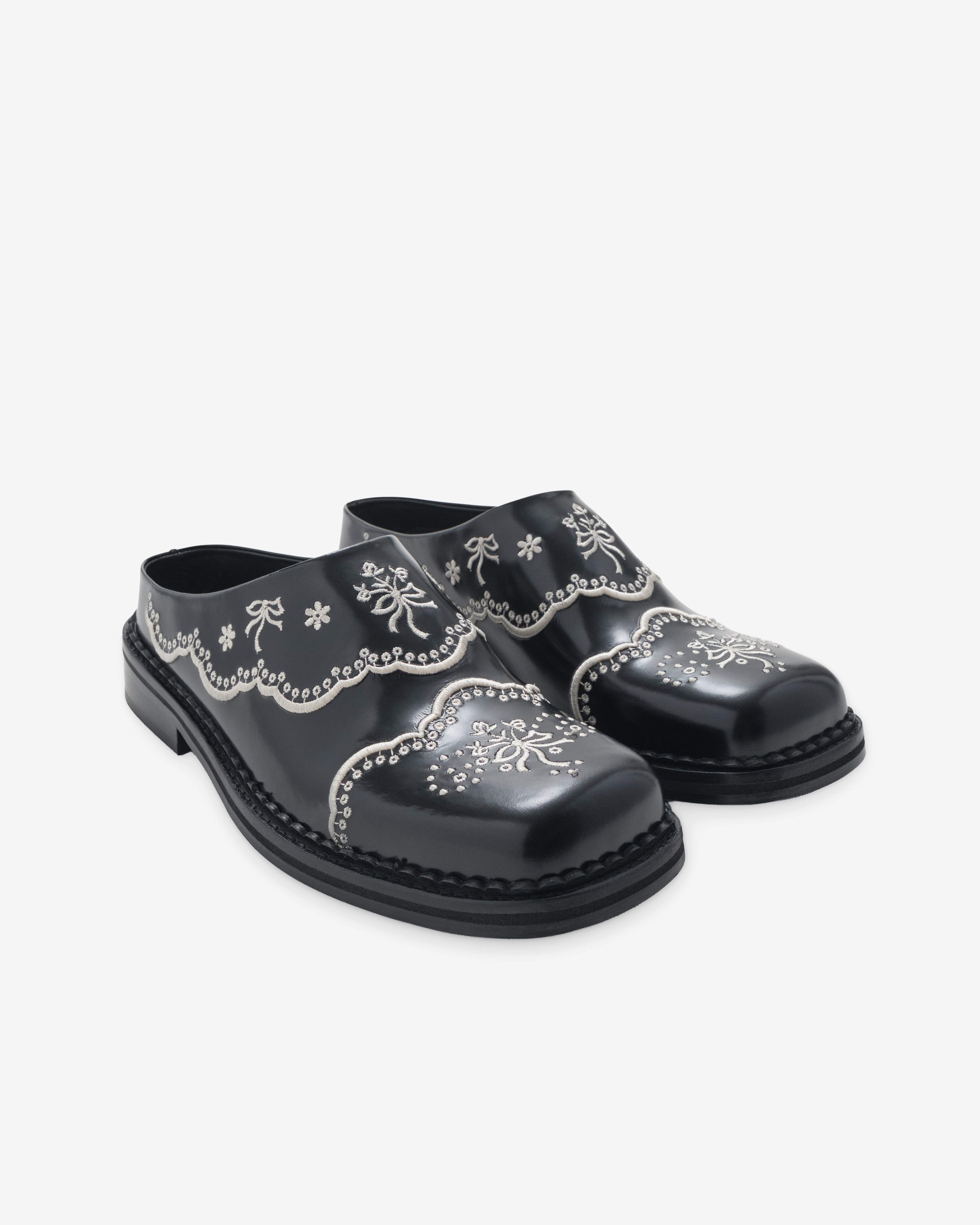 Simone Rocha: Men's Black Floral Lace Emboridered Mule (Black