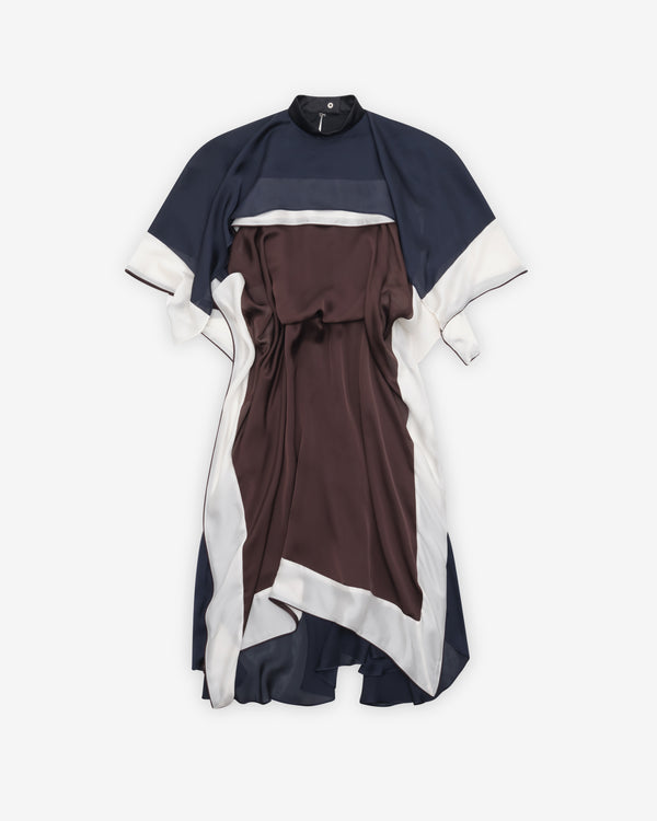 Sacai - Women's Satin X Chiffon Dress - (Brown/Ecru)