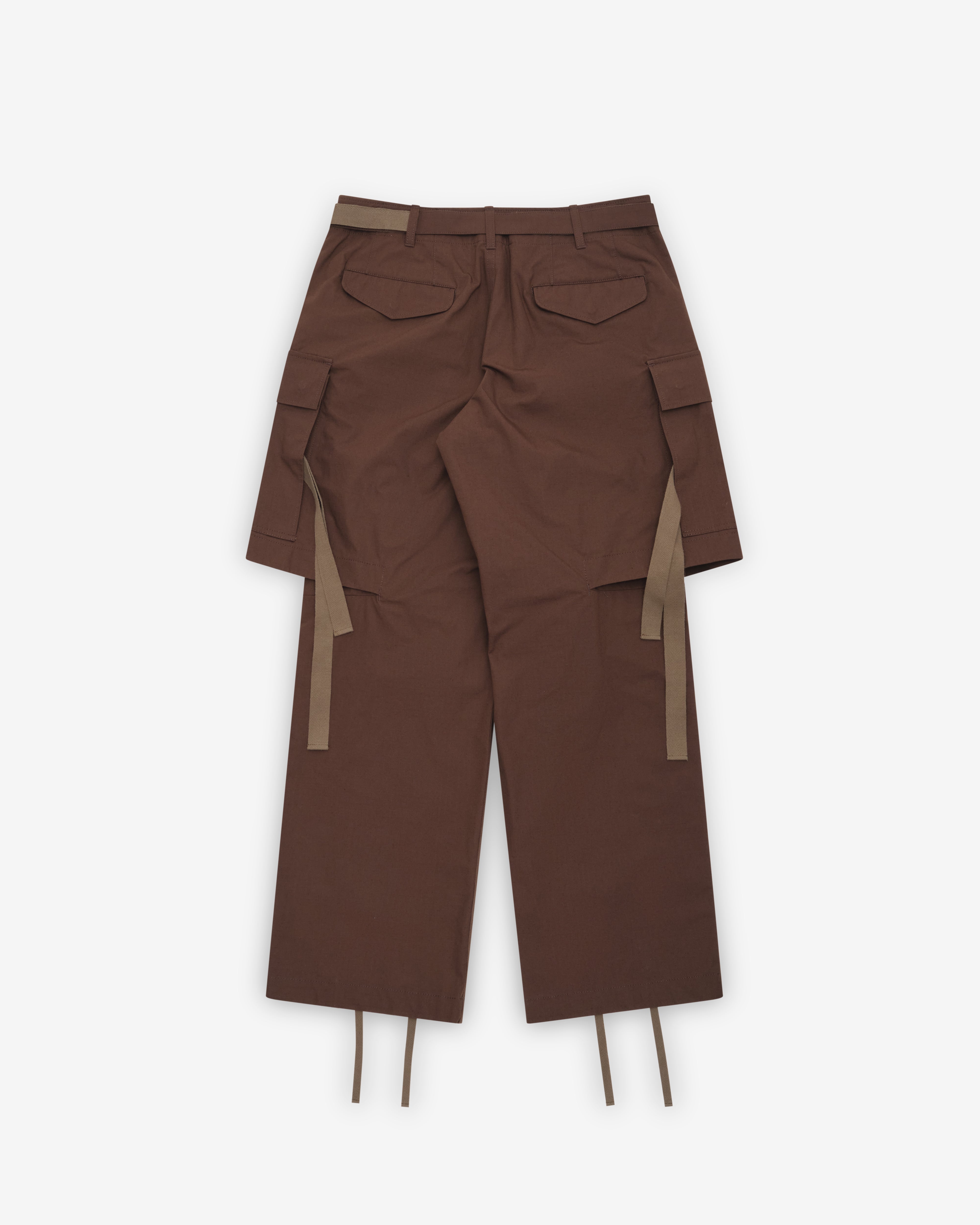 Sacai: Men's Rip Stop Pants (Brown) | DSMNY E-SHOP