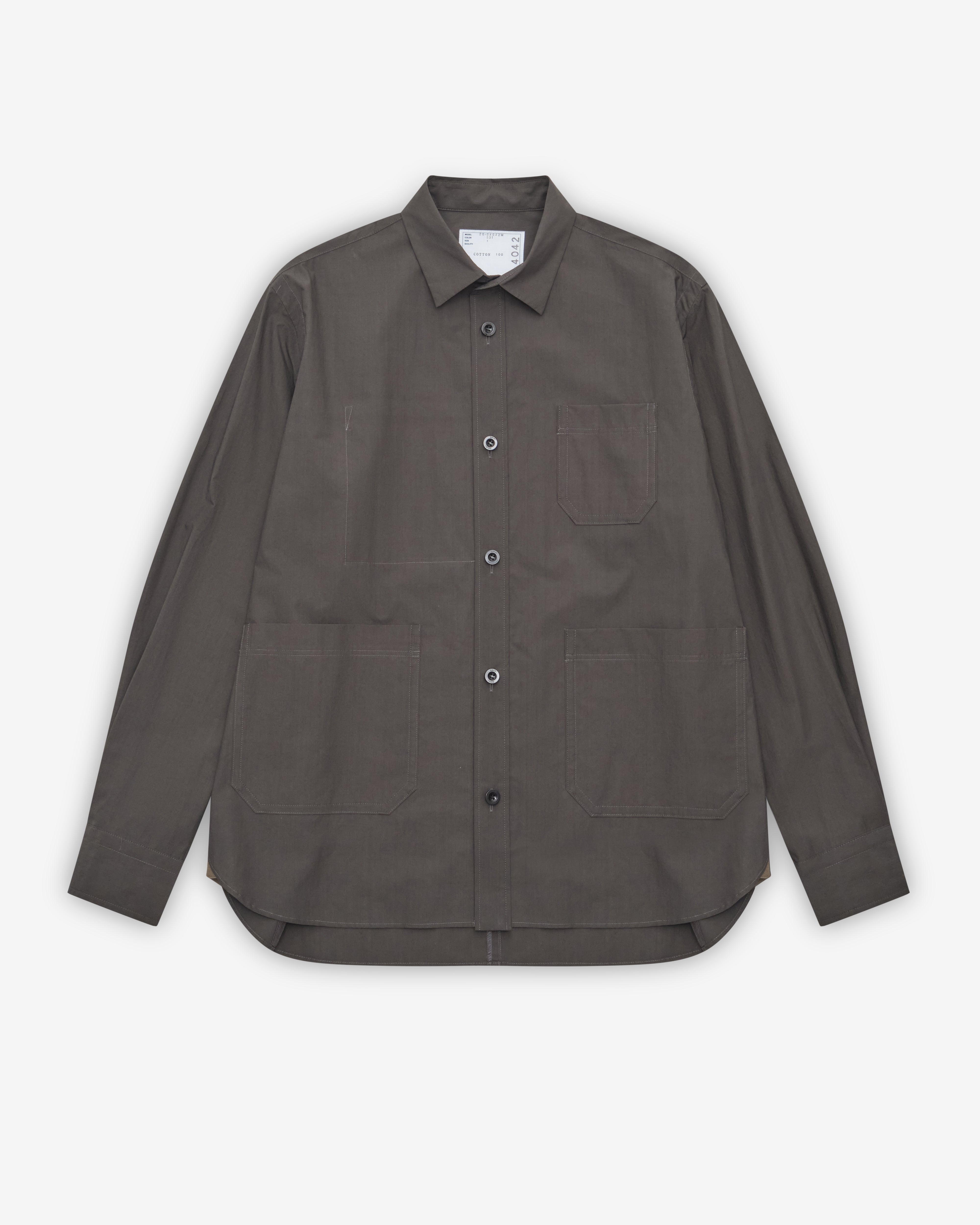 Sacai: Men's Cotton Typewriter Shirt (Dark Khaki) | DSMNY E-SHOP