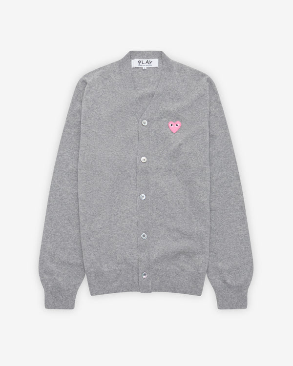Play - Small Pink Heart V-Neck Cardigan - (Light Grey)