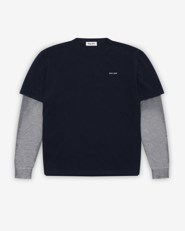Miu Miu - Women's Wool And Cashmere Sweater - (Blue/Dark Grey)