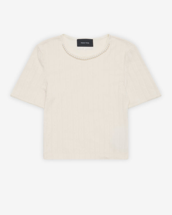 Simone Rocha - Women's Cropped Pointelle T-Shirt - (Ecru)