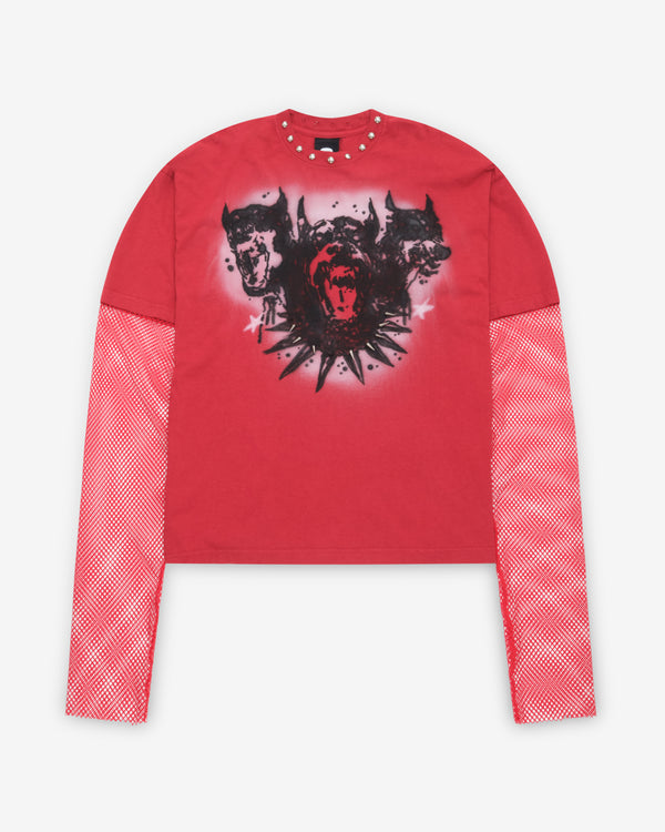Carolina Sarria - Men's Dog Satellite Bite Long Sleeve T-Shirt - (Red)