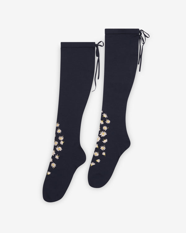Prada - Women's Embroidered Over-The-Knee Cotton Socks - (Navy)