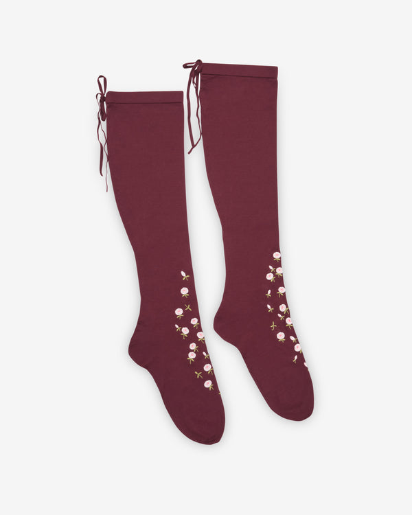 Prada - Women's Embroidered Over-The-Knee Cotton Socks - (Amaranth)