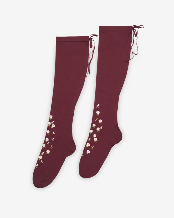 Prada - Women's Embroidered Over-The-Knee Cotton Socks - (Amaranth)