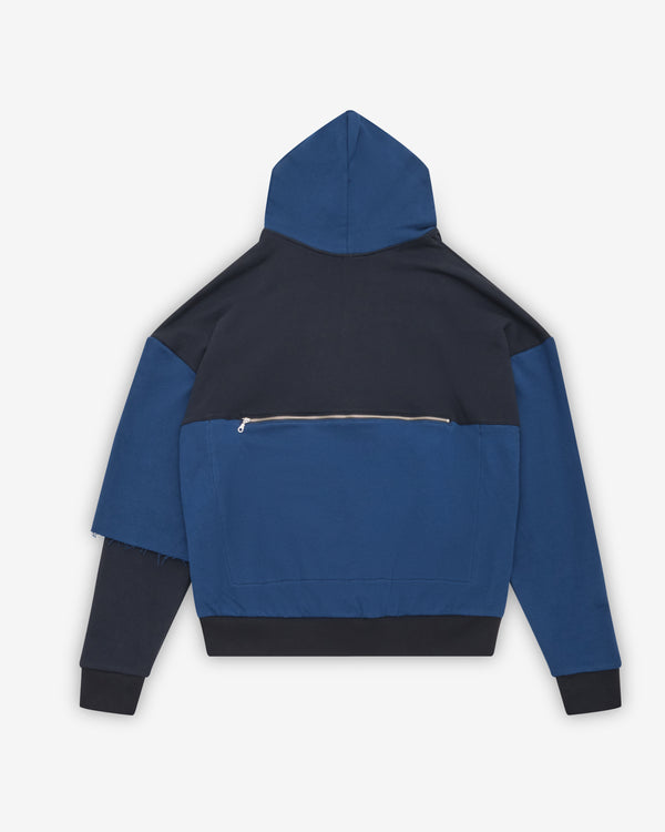 Westfall - Men's Multi Pocket Patchwork Zip Up Hoodie - (Black/Blue)