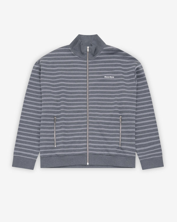 Miu Miu - Women's Striped Cotton Fleece Jacket - (Gray/White)