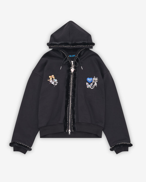 Chopova Lowena - Women's Black Fuzzy Pearl Zip Hoodie - (Black)