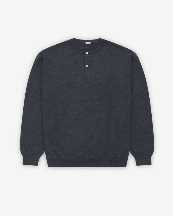 A.Presse - Men's Knit Henley Neck Sweater - (Charcoal)
