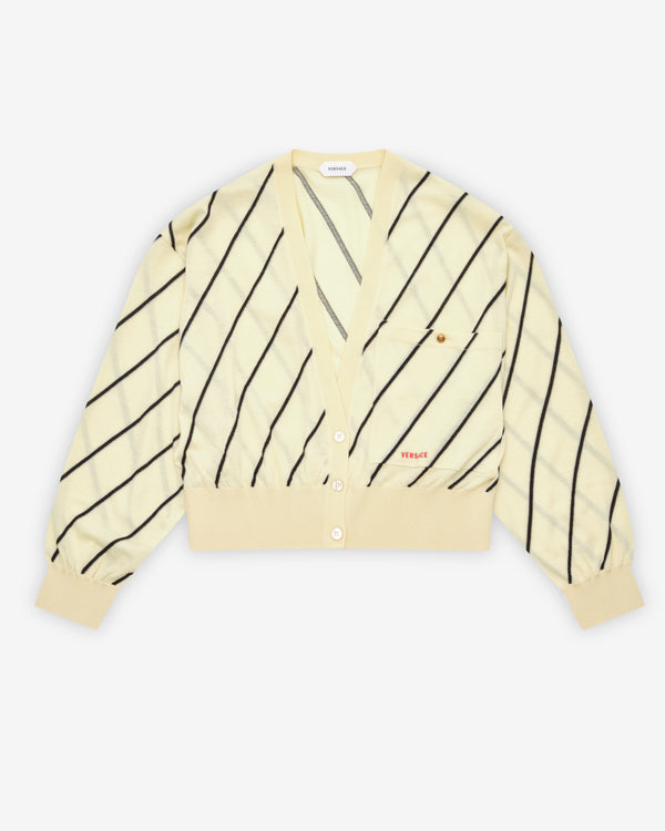 Versace - Women's Striped-Intarsia Wool Knit Cardigan - (Cream)