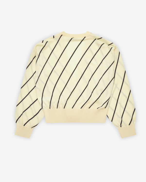 Versace - Women's Striped-Intarsia Wool Knit Cardigan - (Cream)