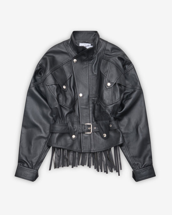Vaquera - Women's Leather Fringe Jacket - (Black)