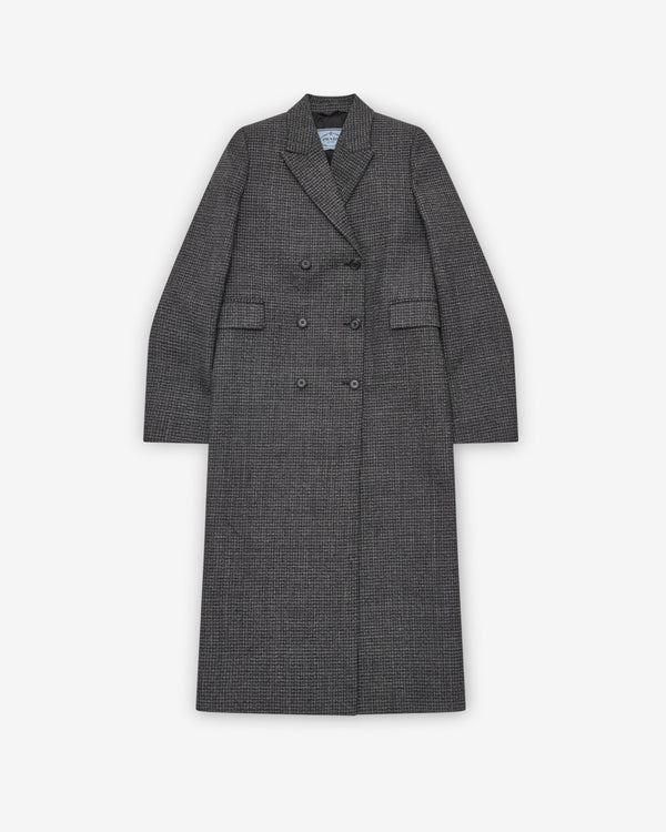 Prada - Women's Double Breasted Gingham Checked Mouliné Wool Coat - (Black/White)
