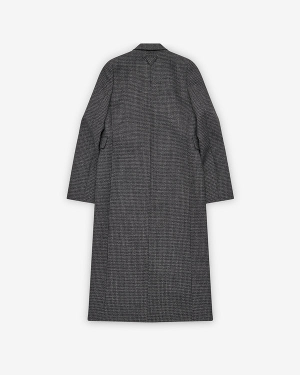 Prada - Women's Double Breasted Gingham Checked Mouliné Wool Coat - (Black/White)