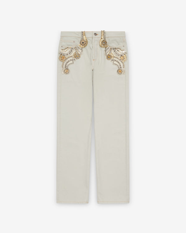 Versace - Women's Embroidered Straight Jeans - (Off White)