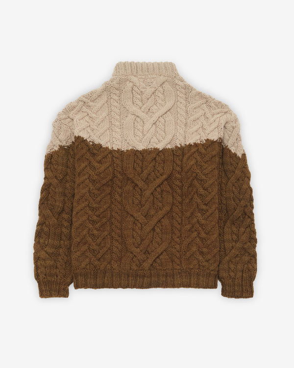 Kartik Research - Men's Wool Intarsia Cable Knit - (Olive/Ecru)