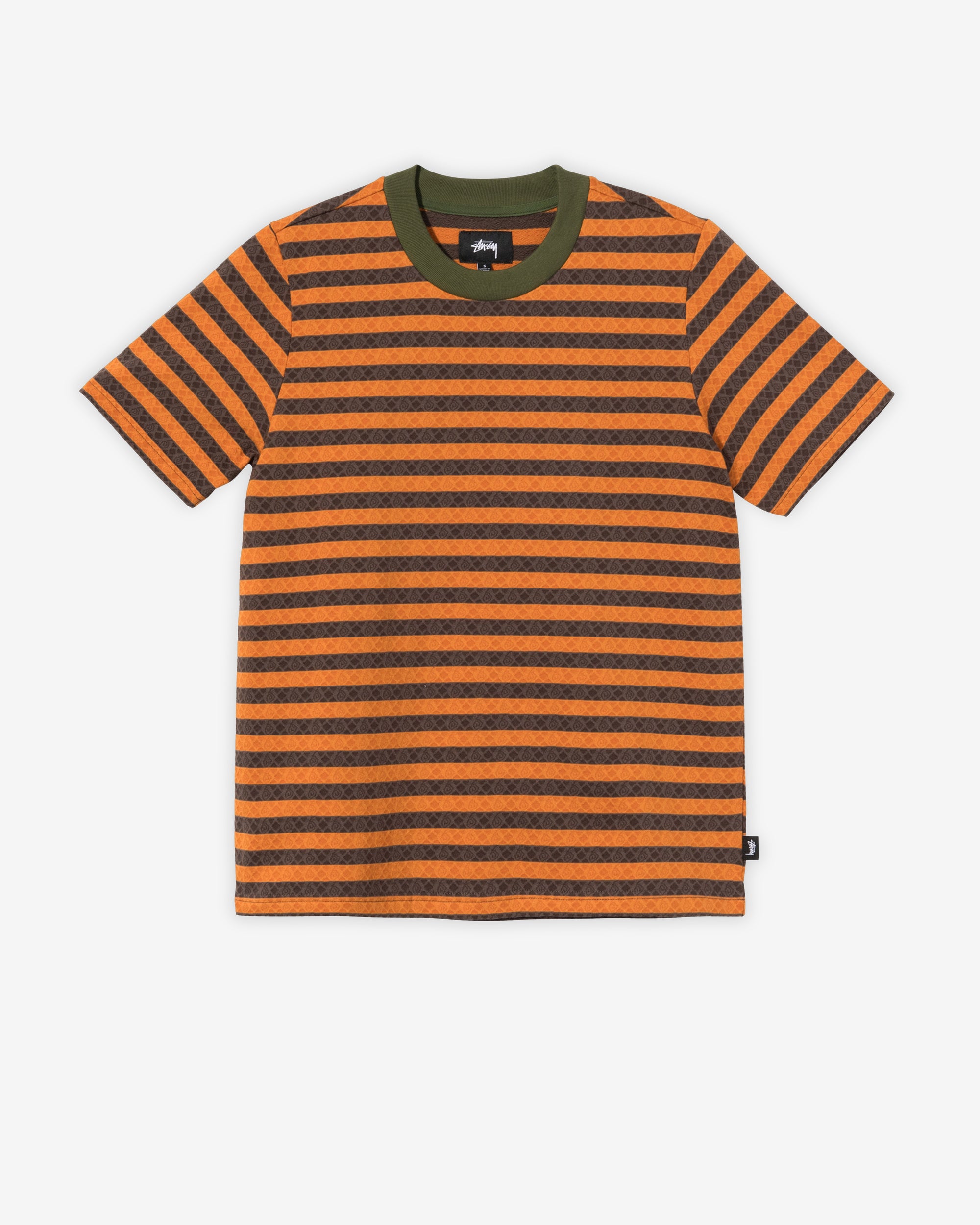 Stüssy - Men's Diamond Jacquard Stripe T-Shirt - (Orange) view 1, Click to Zoom in