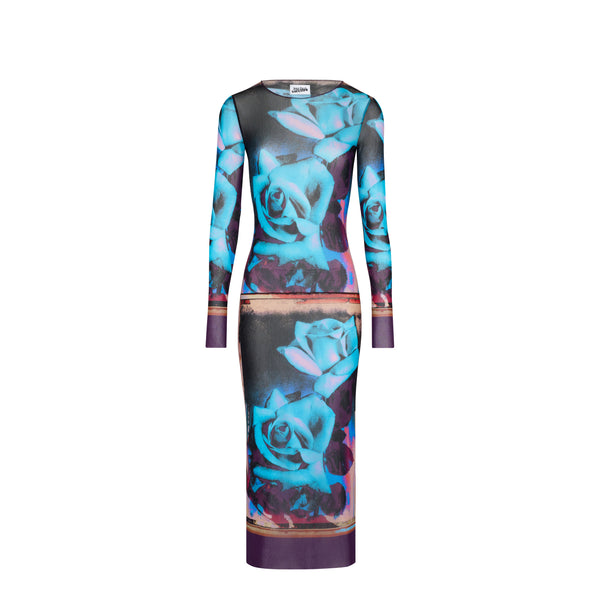 Jean Paul Gaultier - Women's Mesh Long Sleeve Dress - (Purple/Blue)