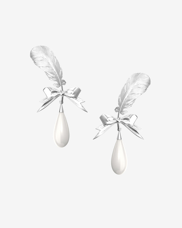 Shushu Tong - Women's Teardrop Feather Earrings - (Silver)