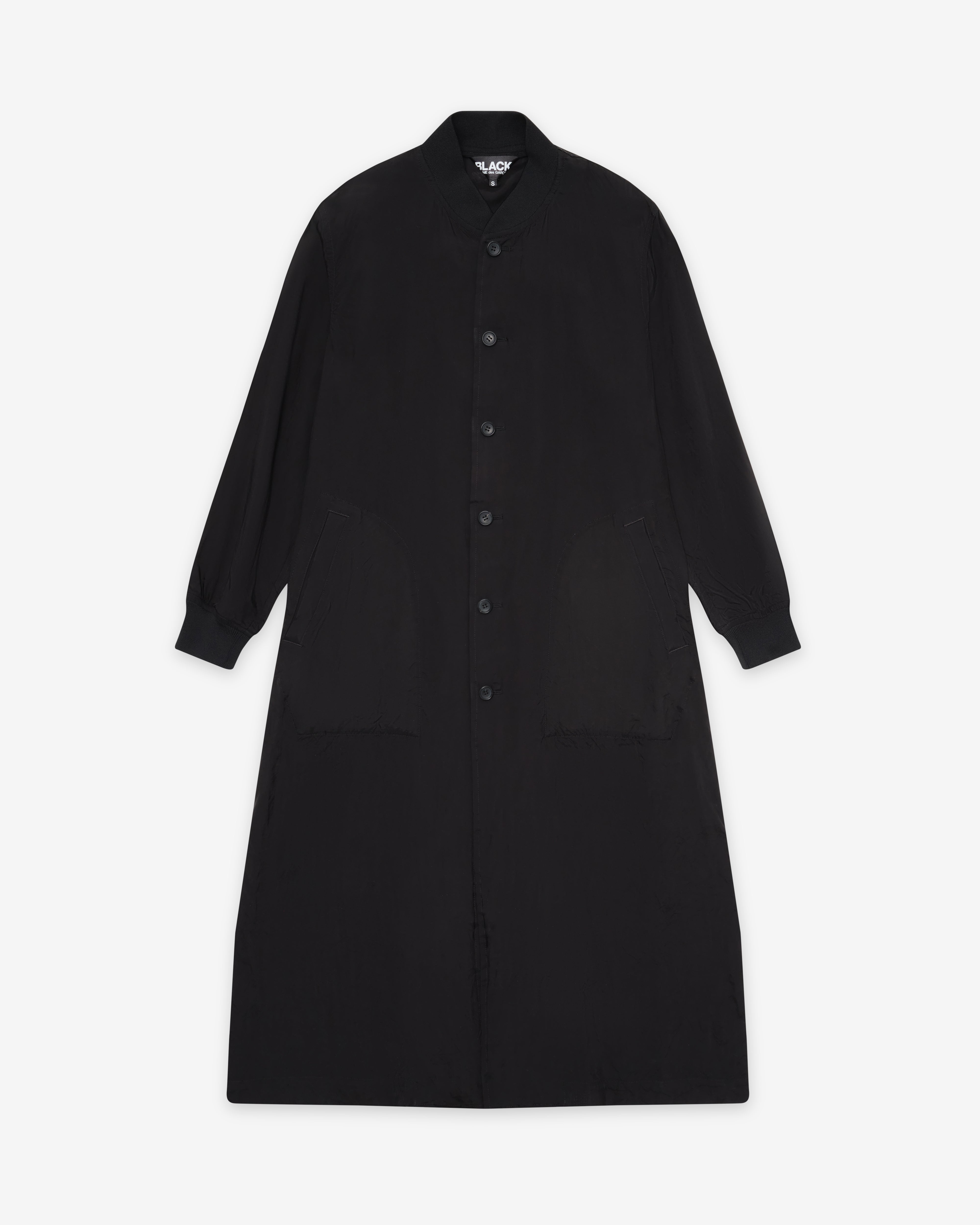 Black Comme des Garçons: Long Cupro Coat (Black) | DSMNY E-SHOP