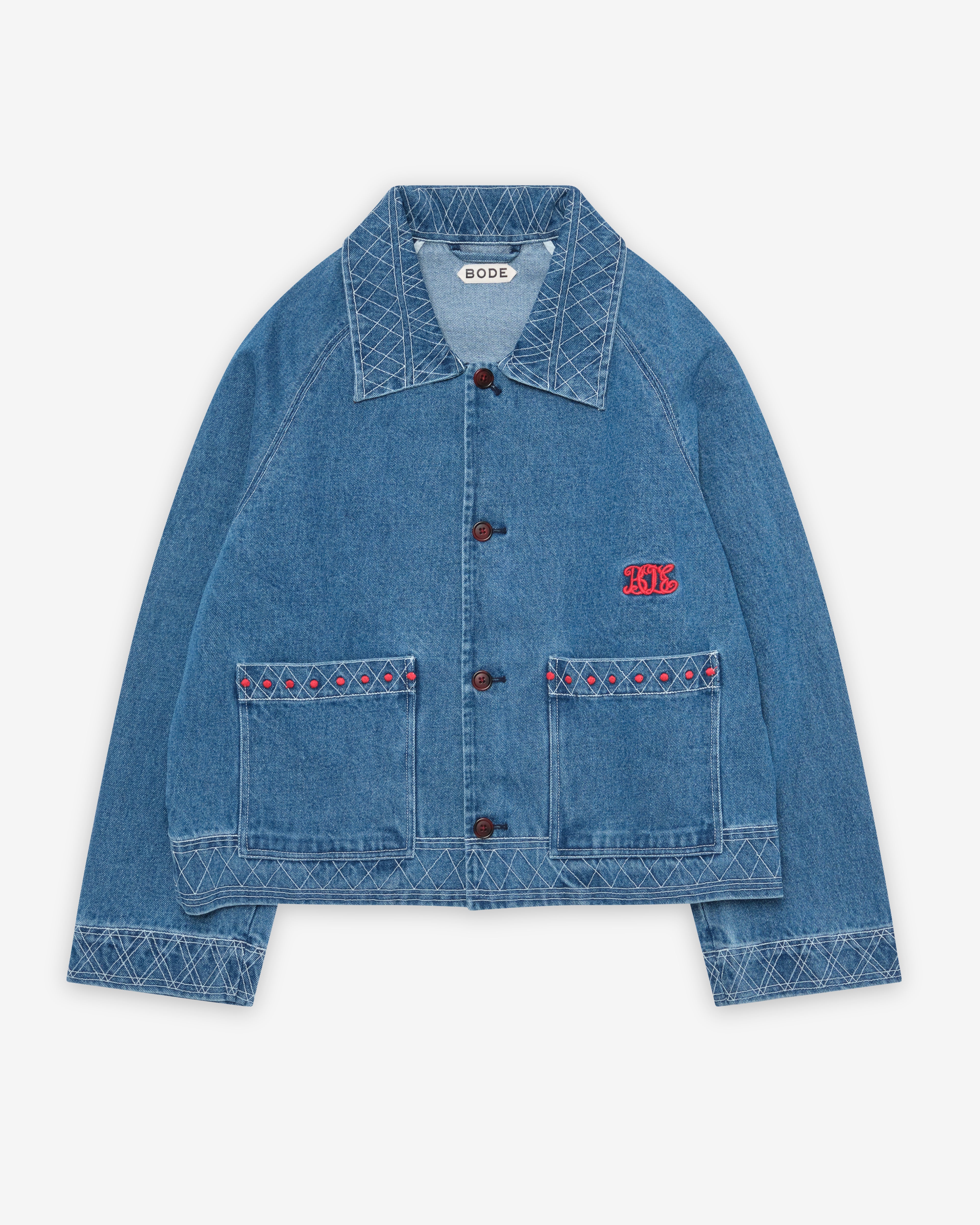 BODE デニムジャケット Bode: Men's Embroidered Denim Jacket (Indigo) | DSMNY E-SHOP