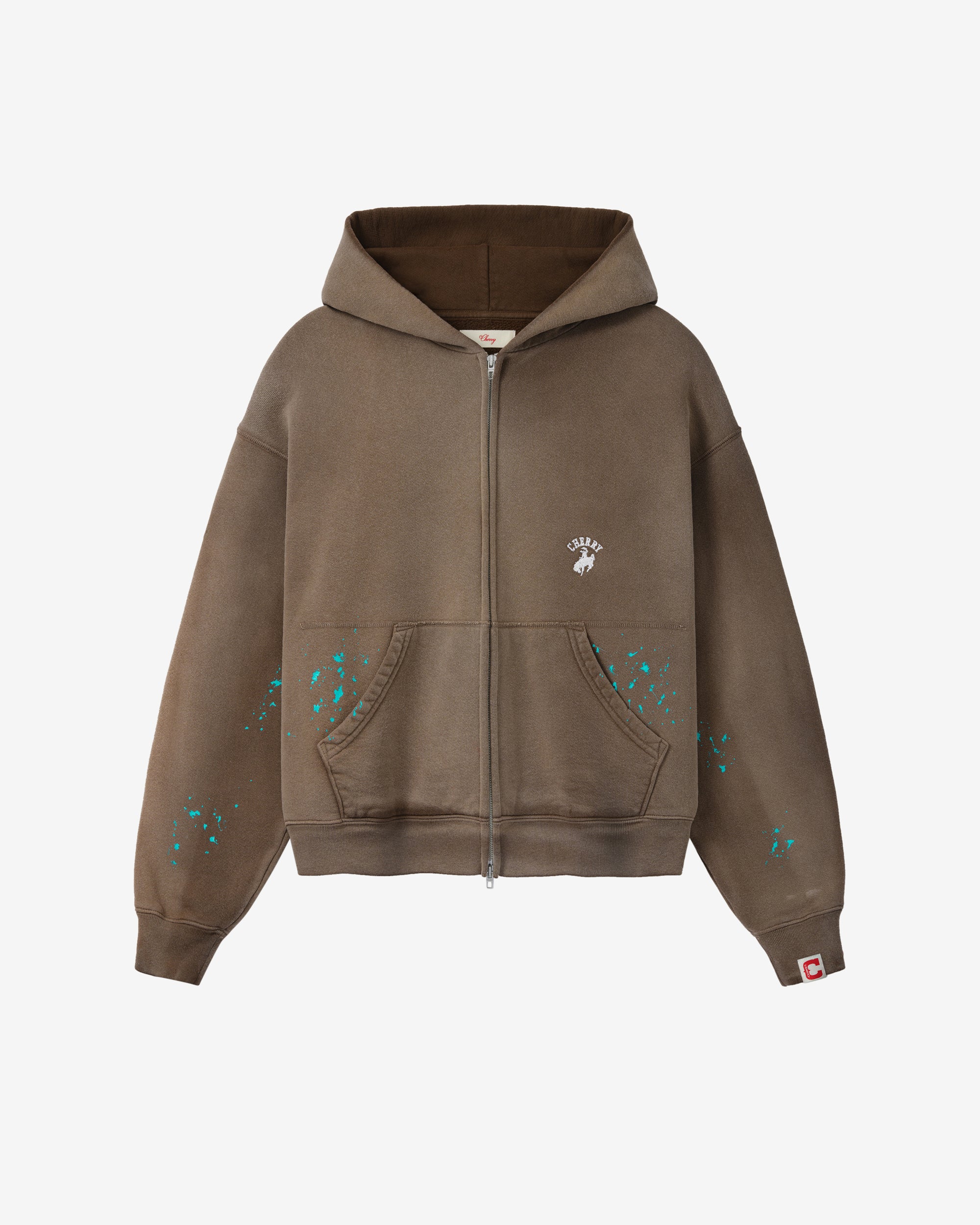 Cherry Los Angeles - Men's Western Athletic Zip Up Hoodie - (Brown) view 1, Click to Zoom in
