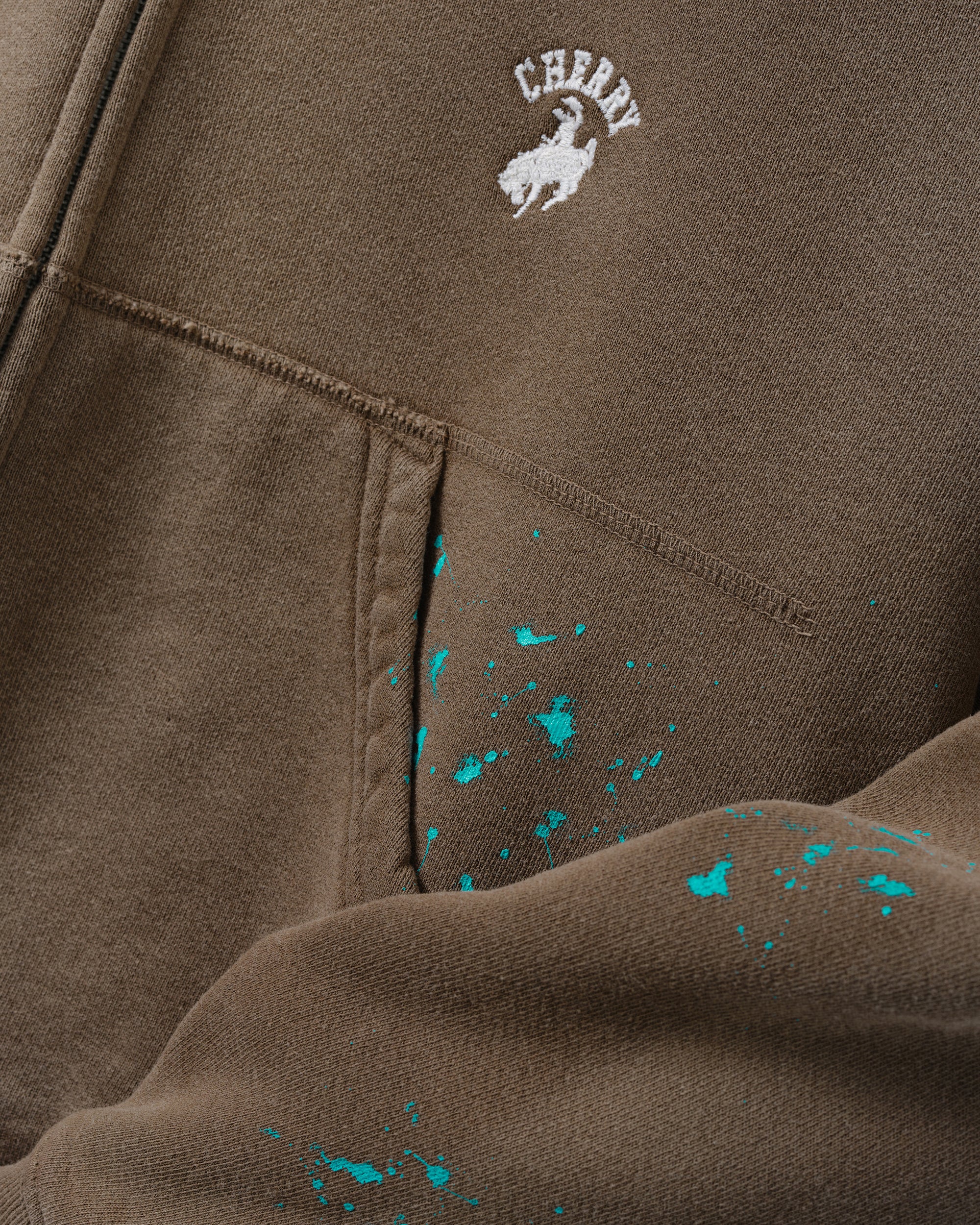 Cherry Los Angeles - Men's Western Athletic Zip Up Hoodie - (Brown) view 3, Click to Zoom in
