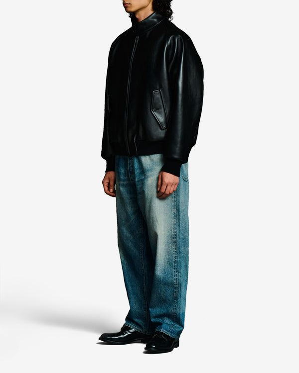 A.Presse - Men's Leather Harrington Jacket - (Black)