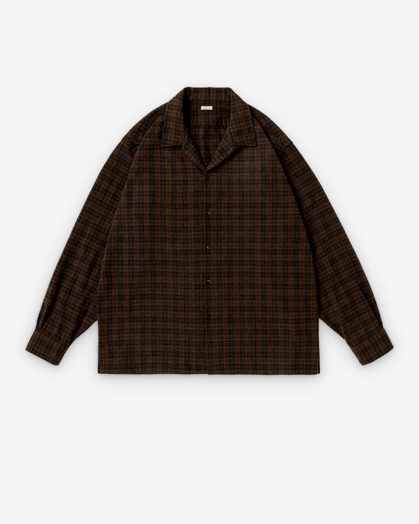 A.Presse - Men's Silk Nep Loop Collar Shirt - (Brown)