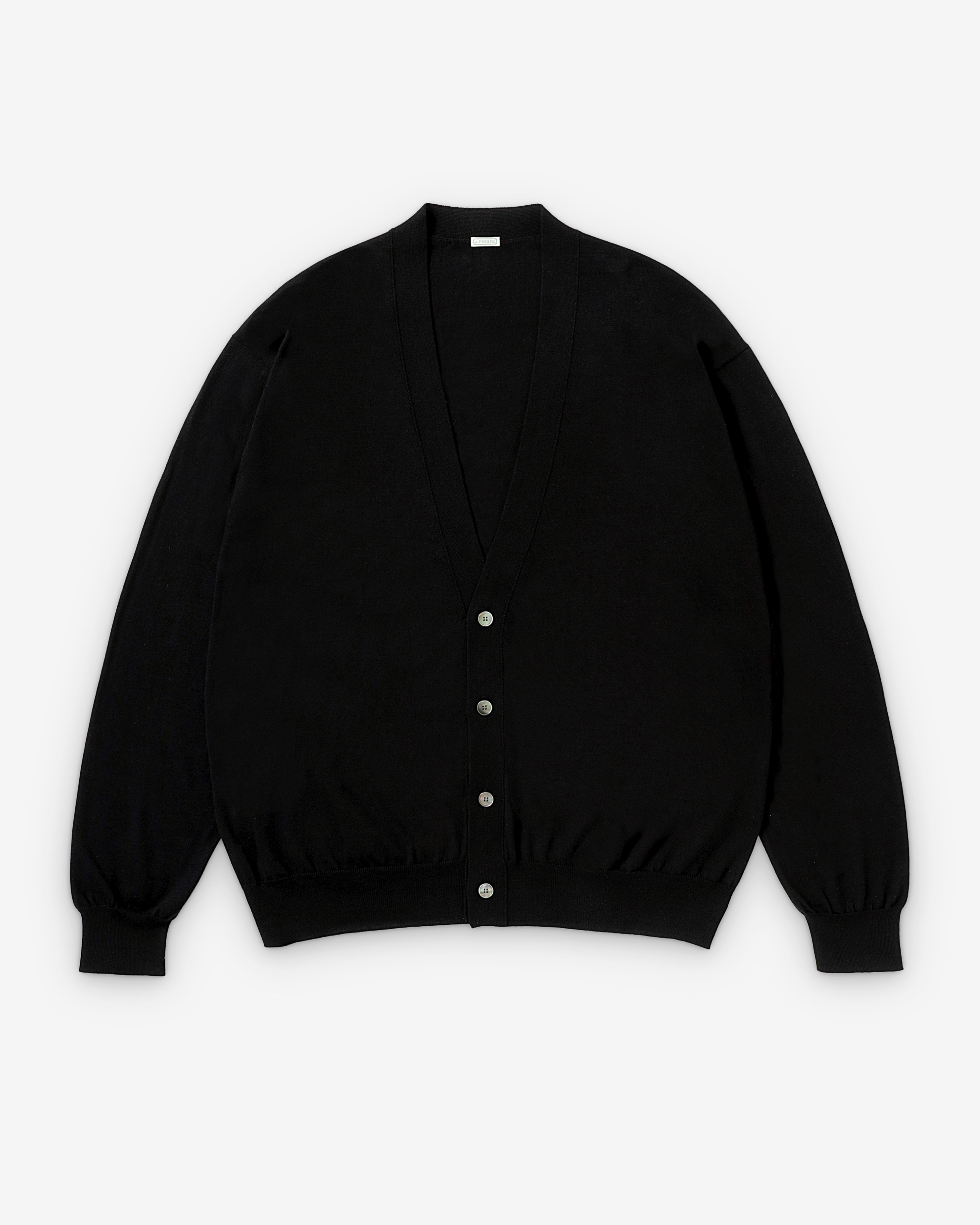 A.Presse: Men's Wool Cotton High Gauge Cardigan (Black) | DSMNY E-SHOP