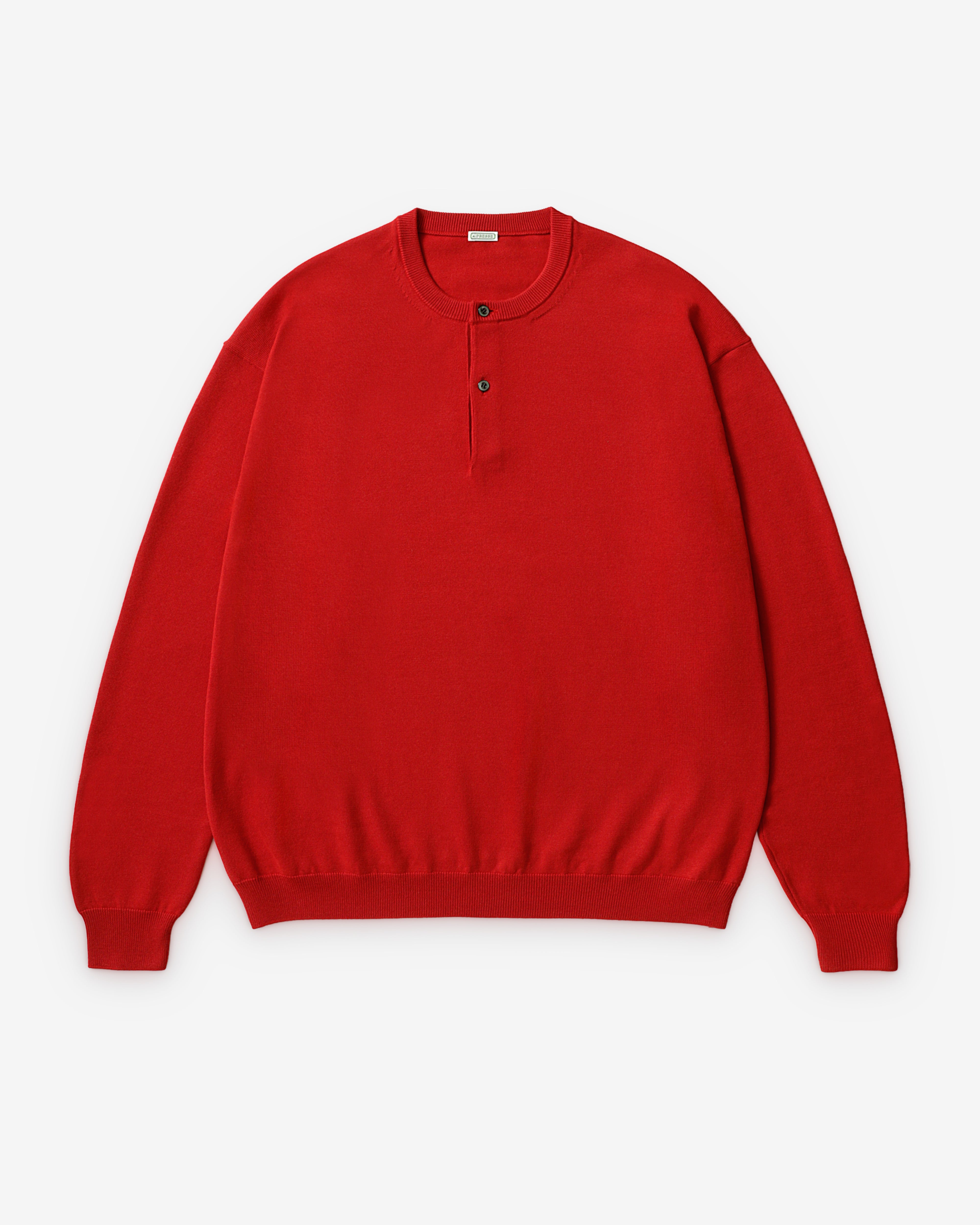 A.Presse: Men's Knit Henley Neck Sweater (Red) | DSMNY E-SHOP